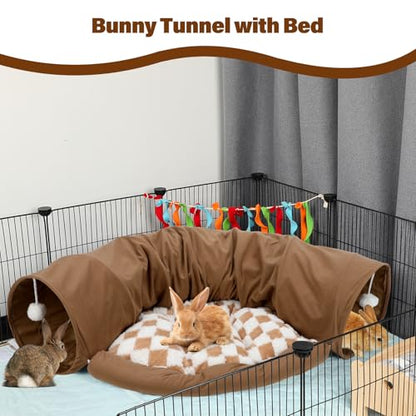 BWOGUE Bunny Tunnel Bed, 2-in-1 Collapsible Tunnel Tubes Toys with Removable Mat Hideout for Cats Kittens Rabbits Guinea Pigs Kitty (Coffee) - color: Coffee