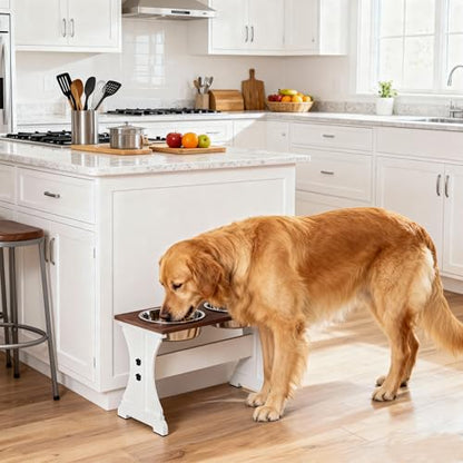 Elevated Dog Bowls,Farmhouse Dog Bowls Stand, Raised Dog Bowl with 2 Stainless Steel Wooden Dog Bowl 12 Cups 15.7''H 90 OZ Bowl-Farmhouse Style - color: Farmhouse Style, size: 12 Cups 15.7"H_90 oz Bowl
