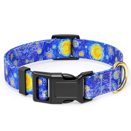 Rnivvi Dog Collar for Small Dogs, Cute Heavy Duty Adjustable Puppy Collar with Quick Release Buckle for Girl & Female, Pet Accessories for Walking Running, XS Length 5/8" Width, Van Gogh Starry Night - color: Van Gogh Starry Night, size: XS (Neck 8-12", W