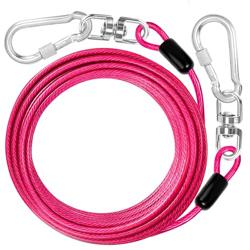 Dog Tie Out Cable: 10 ft Dog Lead for Yard - Heavy Duty Chain Leash Outside for Small Large Dogs Up to 500 lbs - Outdoor Dog Runner Tether - color: Pink, size: 10FT