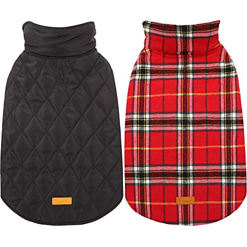 Kuoser Waterproof Dog Coat, Reversible Dog Jacket for Medium Dogs, Adjustable Durable Doggie Winter Coat Warm Puppy Cold Weather Apparel from Small to Large Breed, Bright Red M - color: Bright Red, size: Medium (Pack of 1)