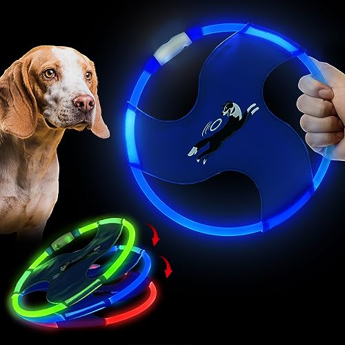 Dog Flying Disc Flyer Dog Toys, Glow in The Dark Nylon Dog Toy with 3 Light Models, Floating Dog Ring Toys for Physical Exercise, Pet Training Throwing Playing - color: Blue-1