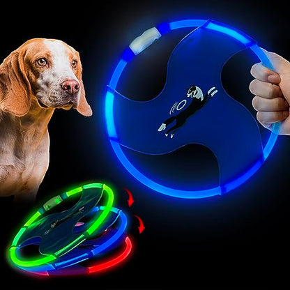 Dog Flying Disc Flyer Dog Toys, Glow in The Dark Nylon Dog Toy with 3 Light Models, Floating Dog Ring Toys for Physical Exercise, Pet Training Throwing Playing - color: Blue-1