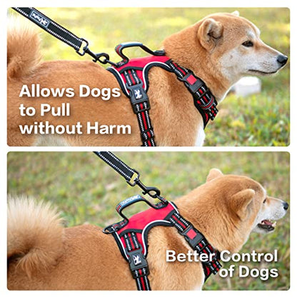 PoyPet No Pull Dog Harness, No Choke Front Clip Reflective Dog Vest with Soft Padded Vertical Handle, 3 Leash Attachments for Small Medium Large Dogs (Red,M) - color: Red, size: Medium