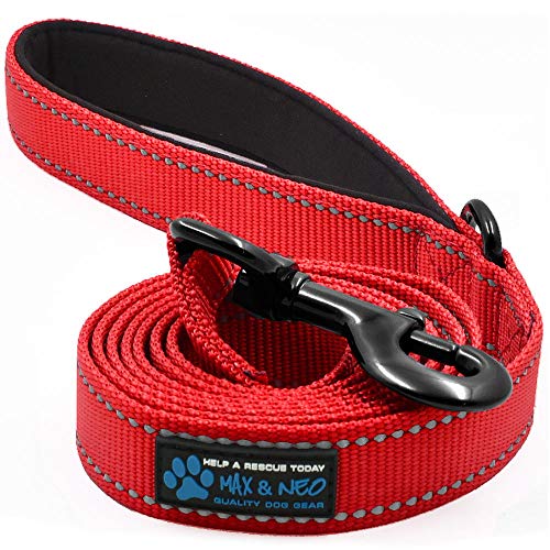 Max and Neo Reflective Nylon Dog Leash - We Donate One to Rescue for Each Sold (RED, 4ft) - color: RED, size: 4 FT x 1" Wide