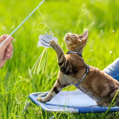 NOWFRESH Cat Wand Toy Set, 2 PCS Interactive Cat Teaser Wands with Cute Paper Balls & Paper Circles Designs, Equipped with Bells and Streamers to Captivate Your Cat’s Attention - color: Paper balls and paper circles
