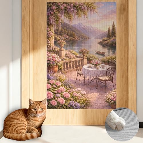 Cat Wall Scratcher 15.3x23.6 Inches Polyester Synthetic Fiber, Lakeside Floral Patio Print, wall scratchers for Indoor Cats, cat Scratching mat, Home Decor, Balcony, Sunroom (2pcs) - color: hd17520-2pcs