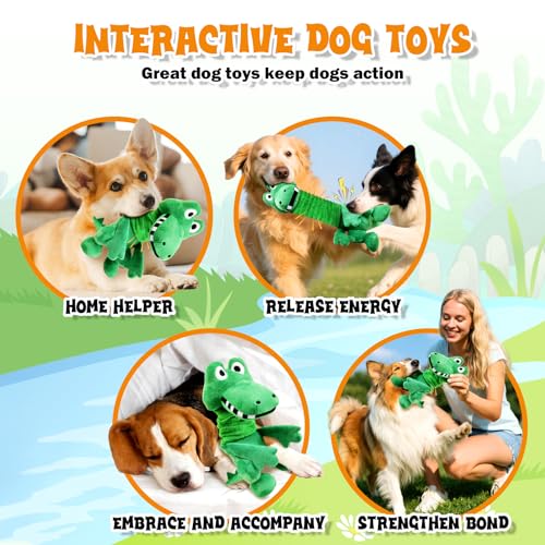 Fuufome Large Squeaky Dog Toys:Plush Tug of War Dog Toys with Crinkle-Interective Chew Toys for Small,Medium,and Large Breeds- Puppy Toys Keep Them Busy&Dental Exercise - color: dark green