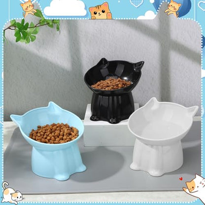 3 Pcs Elevated Cat Bowls 15°Raised Cat Food Bowl with Silicone Mat Whisker Friendly Anti Vomiting Cats Dishes Pet Food and Water Bowls for Indoor Cats Kittens, Blue, Black, White - color: Blue, Black, White