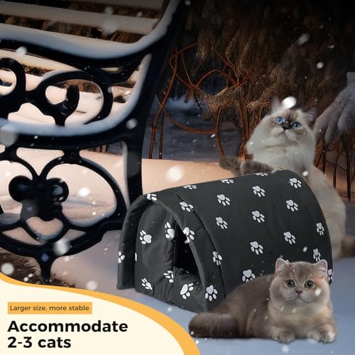 Cat House for Outdoor Cats in Winter, Feral Cat Shelter, Cat House Thickened Weatherproof Foldable, Stray Cats Shelter Rainproof and Sunscreen Oxford (Black, L)