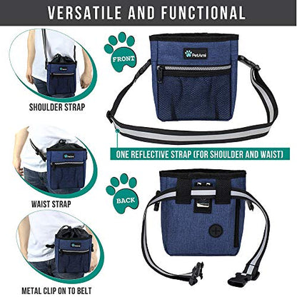 PetAmi Dog Treat Pouch, Pet Treat Pouch for Training, Dog Walking Bag Holder for Kibbles, Pet Food Toy, Dog Trainer Essentials Supplies, Poop Bag Dispenser, 3 Ways to Wear (Heather Navy) - color: Heather Navy