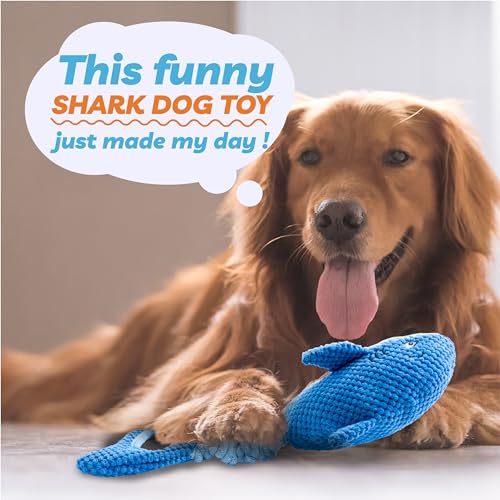 LEGEND SANDY Squeaky Dog Toys for Large Dogs – Interactive Plush Shark Toy with Crinkle & Tug of War Tail, Puppy Chew Toys for Small Medium Large Breeds - color: Blue