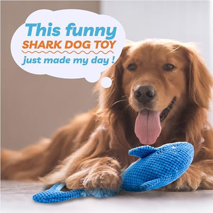 LEGEND SANDY Squeaky Dog Toys for Large Dogs – Interactive Plush Shark Toy with Crinkle & Tug of War Tail, Puppy Chew Toys for Small Medium Large Breeds - color: Blue