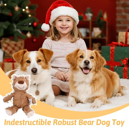 MAXBECK Dog Companion for Heavy Chewers- Indestructible Robust Bear Dog Toy, Resistant Squeaky Dog Toys for Heavy Chewers, Unbreakable Stuffed Plush Dog Toys for Aggressive Chewers (B-Oak) - color: B-Oak