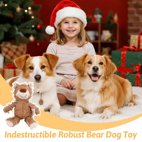 MAXBECK Dog Companion for Heavy Chewers- Indestructible Robust Bear Dog Toy, Resistant Squeaky Dog Toys for Heavy Chewers, Unbreakable Stuffed Plush Dog Toys for Aggressive Chewers (F-Oak+Purple) - color: F-Oak+Purple