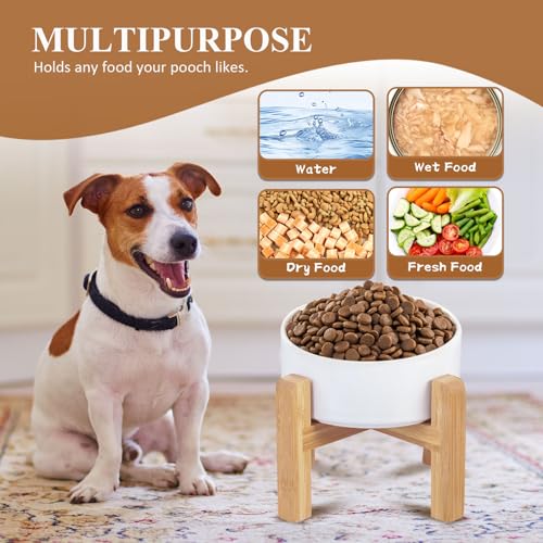 Yellow Ceramic Elevated Raised Cat Bowl with Wood Stand No Spill Pet Food Water Feeder Cats Small Dogs - color: Yellow, size: Medium Dog Bowls 850ML*1