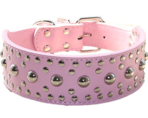 New Unisex Studded Leather Dog Collars Medium Large Dog Necklace for Pitbull Doberman Sizes M L(Pink,M) - color: Pink, size: M