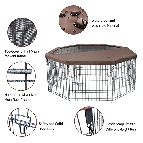 NEZUC Foldable Silver Metal Dog Exercise Playpen Gate Fence Dog Crate 8 Panels 30 Inch Height Puppy Kennels with Top Cover for Animals Outdoor Indoor (with top Cover, 8 Panels 30" H) - size: 30"H, style: Playpen+Top Cover
