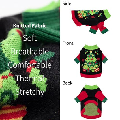 Fitwarm Christmas Tree Dog Sweater, Thermal Dog Winter Clothes for Small Dogs Boy Girl, Cozy Dog Christmas Outfit, Doggy Pullover Jumper, Holiday Pet Apparel, Black, Red, Green, Yellow, XL - color: Christmas Tree, size: X-Large