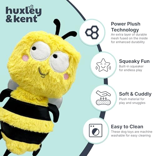 Huxley & Kent Funny Dog Toy w/Squeaker – Power Plush Squeaky Dog Toys for Small, Medium & Large Dogs – Soft Stuffed Animal for Indoor Play & Fetch - Slappies® Buzz Bee, Large - size: Large, style: Buzz Bee