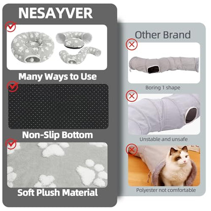 Cat Tunnel Bed for Indoor Cats- Cute Cat Dount Play Tunnel, Soft Plush Peekaboo Kitten Cave with Washable Cushion, Collapsible Multifunctional Round Pet Playground Toys for Kitty Small Puppy Rabbit - color: Gray Paw
