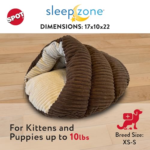 SPOT Sleep Zone Cuddle Cave - Cat Cave Bed for Indoor Cats and Mini Dogs, Durable, Comfortable, Washable for Kittens and Puppies Under 10 lbs and 12 inches Long, Corduroy Brown - style: Corduroy