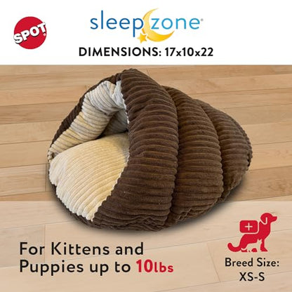SPOT Sleep Zone Cuddle Cave - Cat Cave Bed for Indoor Cats and Mini Dogs, Durable, Comfortable, Washable for Kittens and Puppies Under 10 lbs and 12 inches Long, Corduroy Brown - style: Corduroy