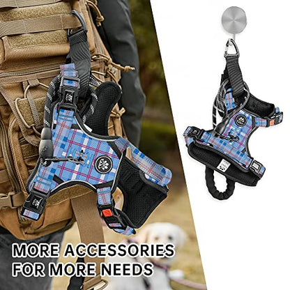 No Pull Dog Harness with Leash, Reflective No Choke Pet Vest Harness,Adjustable Soft Padded Dog Harness with Easy Control Handle for Small Dogs(Checkered Blue,Small) - color: Checkered Blue, size: 【S】neck 11-15" chest 15-21"