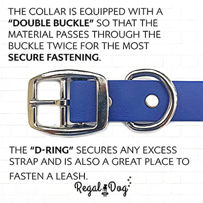 Regal Dog Products Large Blue Waterproof Dog Collars with Custom Engraved Name Plate | Vinyl Coated, Anti, Easy to Clean Personalized Biothane Dog Collar - Other Sizes for Small & Medium Dogs - color: Blue, size: Large Collar