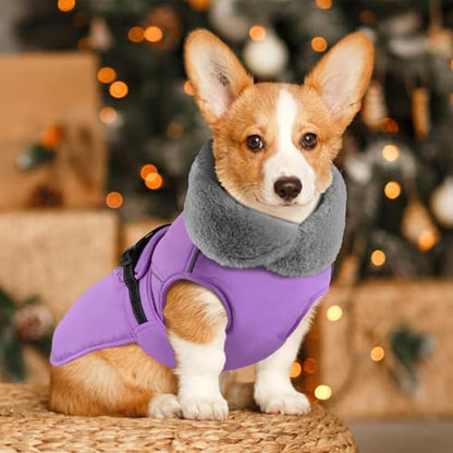 Dog Coat Large, Windproof Dog Jacket with Warm Fleece Lining, Thickened Collar Dogs Winter Coat, Adjustable Reflective Pet Coats for Cold Weather (Purple, Large) - color: Purple, size: Large