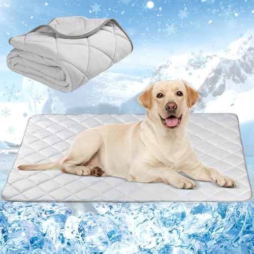 Langsprit Dog Cooling Mat, Washable Dogs Cats Pet Non-Toxic Cooling Pads Summer Sleeping Kennel Mats，Pet Self Cool Ice Blanket for Indoor & Outdoor Dog Beach Essentials Light Gray Medium - color: Gray, size: Medium(28*40)