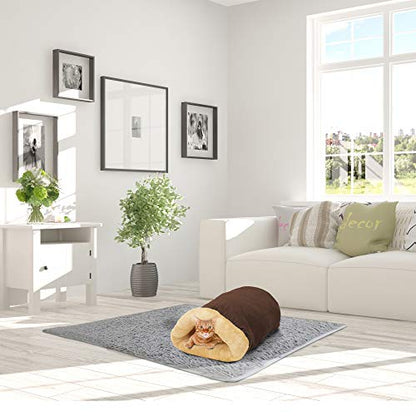 4 in 1 Self Warming Burrow Cat Bed, Pet Hideway Sleeping Cuddle Cave (Brown) - color: Brown