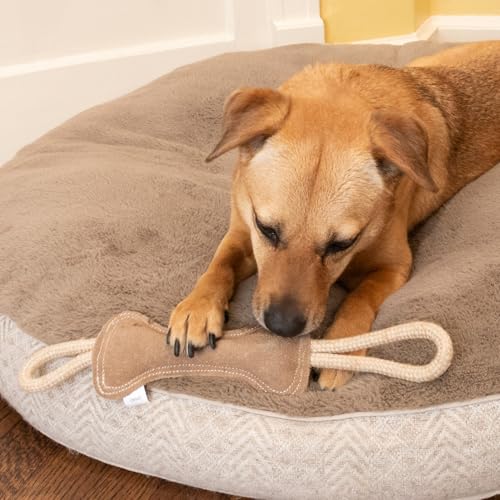 SPOT Dura-Fused Leather Bone Tug Dog Toy – Durable Real Leather & Jute Chew Toy with Double Rope Handles & Squeaker, For Moderate Chewers, 18in - size: 18 in