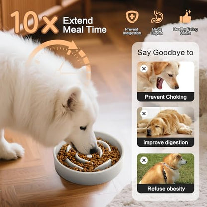 6'' Ceramic Slow Feeder Dog Bowls - Petal Shape Modern Dog Food Dish for Cats and Small Breed Dogs, Puzzle Maze Bowl to Slow Down Eating, Anti-Gulping, Dishwasher & Microwave Safe, Grey - color: Grey, size: 6 inch