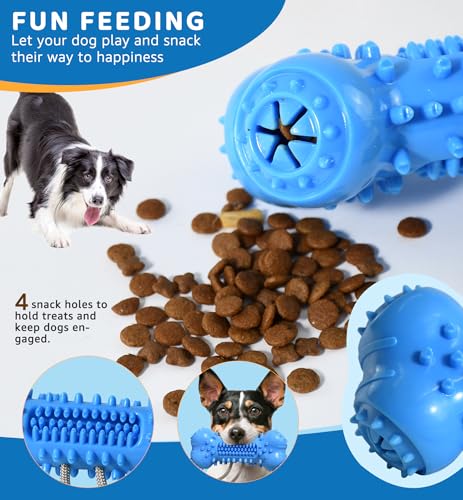 Dog Chew Toy for Aggressive Chewers, Durable Dental Cleaning Treat Toy, Food Dispensing Interactive Toy for Small, Medium & Large Dogs, Teeth Cleaning, Keep Busy, Tough Natural Rubber (Blue) - color: Blue