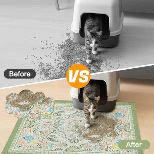 Glittme Cat Litter Mat with Non-Slip Bottom Litter Box Mat 33"X22" Litter Trapping Mat Easy to Clean Washable Cat Food Mat for Kitty,L - color: Bean Green, size: 33"x22"