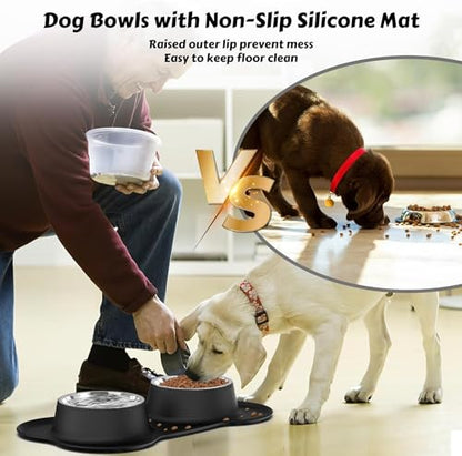 Dog Food Bowls Stainless Steel Dog Bowls with No Spill Non-Skid Silicone Mat, Dog Food and Water Bowl Set, Dog Dishes for Small Medium Large Sized Dogs Pet Food Feeding Bowls, 4 Cup, Black - color: Black, size: 4¾ Cup/38 oz each