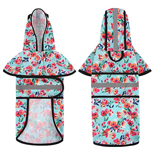HDE Dog Raincoat Jacket Reflective Adjustable Hooded Pet Poncho Rain Coat with Leash Hole for Small to X-Large Dogs Turquoise - S - color: Turquoise, size: Small