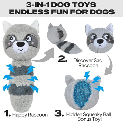 Fida Squeaky Dog Toys for Aggressive Chewers 3 in 1, Dog Chew Toys with 3 Layers,Interactive Dog Toys for Large Dogs Balls to Keep Them Busy for Small Medium Dogs(Raccoon) - color: Grey Raccoon