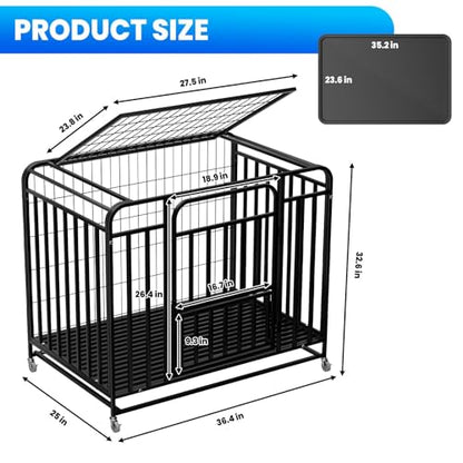 37-Inch Medium Dog Crate with Divider, Double Door Folding Alloy Metal Wire Cage with Leak-Proof Plastic Tray, Portable Pet Kennel for Indoor, Outdoor, and Travel,Black