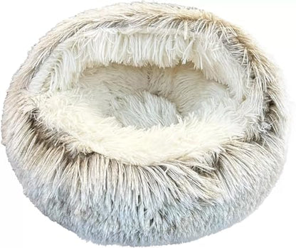 Cat Bed Round Fluffy Hooded Cat Bed Cave, Anti-Anxiety Cave Bed with Hooded Blanket, Cozy Cuddler Luxury Puppy Pet Bed, Anti-Slip Bottom and Machine Washable (Khaki, Medium) - color: Khaki, size: Medium