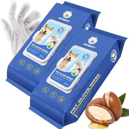Pet Cleaning Glove Wipes for Dogs & Cats, Hypoallergenic Deodorizing Disposable No-Rinse Grooming Wipes, Extra Thick Bathing Wipes,Perfect for Pet Dry Cleaning,Daily Care and Travel,48 pcs - size: 48 Pcs (Pack of 2)