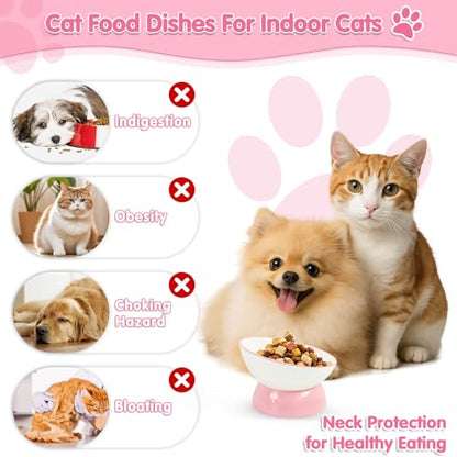 Cat Food Bowl, Ceramic Cat Bowls, Anti Whisker Fatigue Cats Bowl Set,Shallow Wide Kitten Plates for Food and Water (Pale Pink Xie) - color: Pale Pink Xie