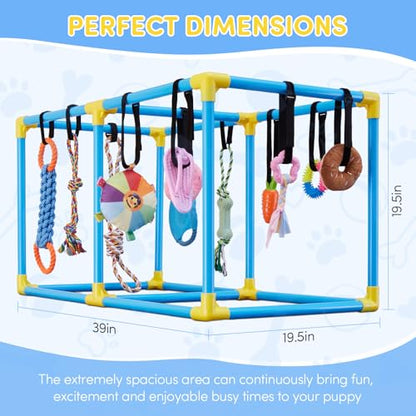 Puppy Play Gym for Small Dogs, Indoor Dog Jungle Gym Activity Center with Stable Frame, Interactive Enrichment Stand for Boredom Relief & Active Play, Includes 12 Toys to Keep Puppies Busy