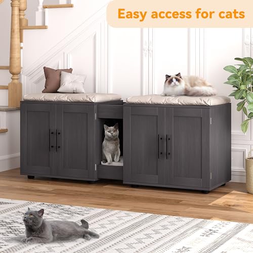 Garvee Cat Litter Box Enclosure for 2 Cats, 55" Hiddden Litter Box Enclosure Furniture 3-in-1 Wooden Litter Cabinet with Barn Door & Double Rooms for Bedroom Living Room,Walnut - color: Walnut