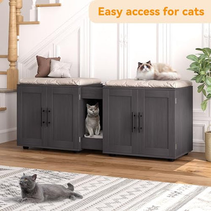 Garvee Cat Litter Box Enclosure for 2 Cats, 55" Hiddden Litter Box Enclosure Furniture 3-in-1 Wooden Litter Cabinet with Barn Door & Double Rooms for Bedroom Living Room,Walnut - color: Walnut