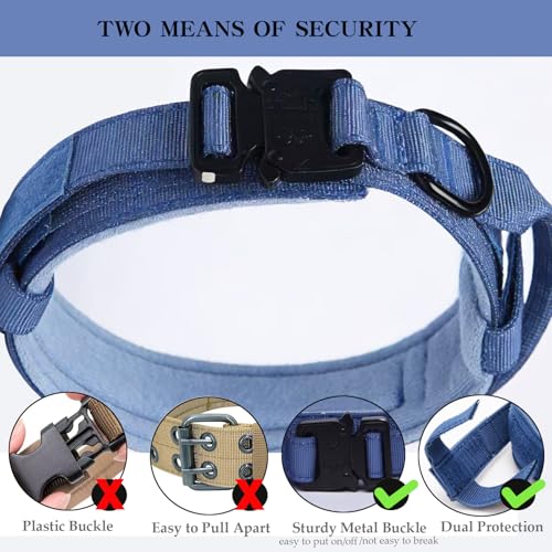 Tactical Dog Collar Adjustable Military Nylon Dog Collar with Control Handle and Heavy Duty Metal Buckle for Medium and Large Dogs (Dark Blue,S) - color: Dark blue, size: Small (Pack of 1)