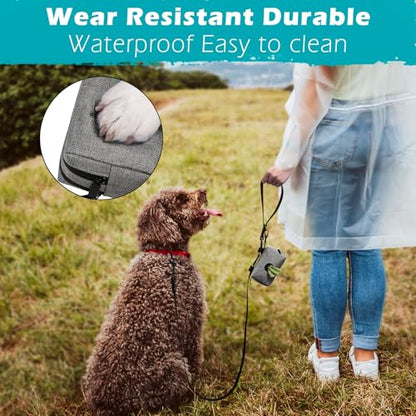 Dog Poop Bag Holder, Portable Pet Waste Bag Dispenser, 2 Pouches for Treats and Walking Accessories, Fit All Leashes, Includes 1 Roll of Dog Poop Bags (Grey) - color: Grey