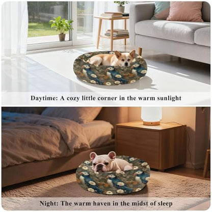Pet Bed Lovely Puffins Flora Cat Snuggler Soft Winter Cushion, Cozy Round Bolster Nest for Indoor Kittens & Small Pets 15" - size: X-Small