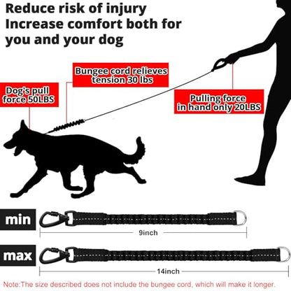 Rope Dog Leash 3 FT: Heavy Duty Leashes with Swivel Lockable Hook Reflective Threads Bungee and Padded Handle - Dog Lead for Large Small Medium Dogs Outside Walking Hiking Black - color: Black, size: 3ft*1/2''